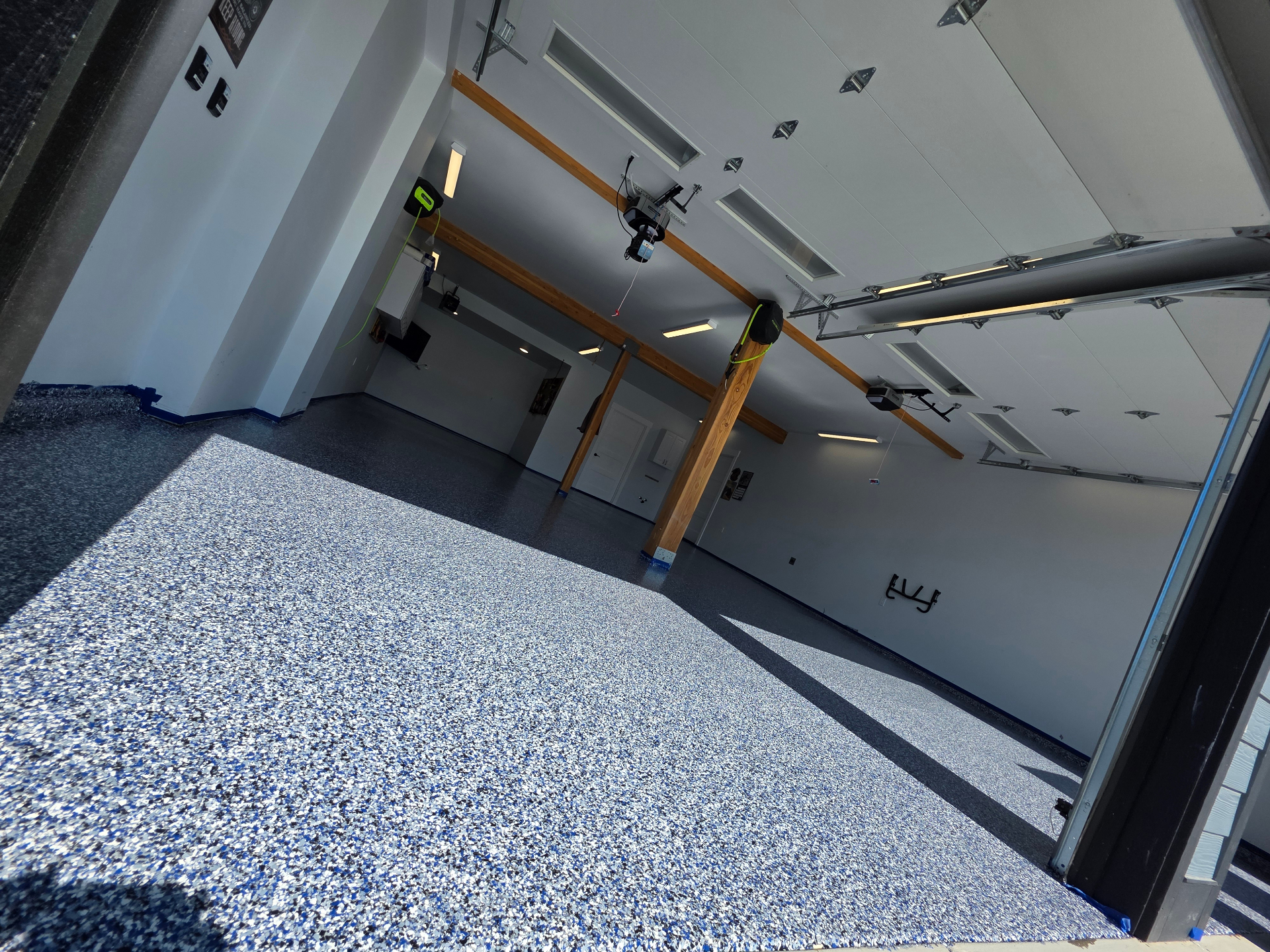 Blue flake epoxy garage floor